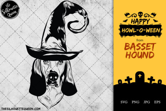 Basset Hound Dog in Witch Hat