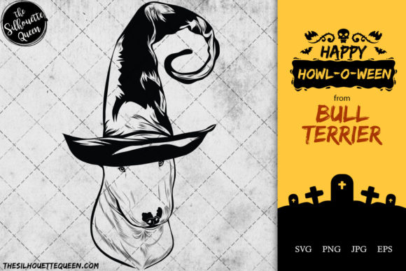 Bull Terrier Dog in Witch Hat