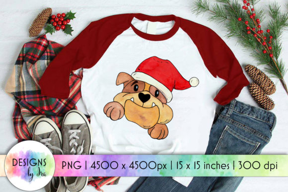 Bulldog in Santa Hat, Santa Dog Print