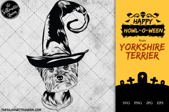 Yorkshire Terrier Dog in Witch Hat